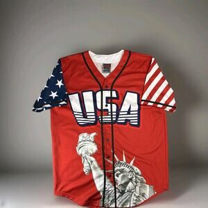 Greater Half Jersey Baseball Short Sleeve Button Up USA No.1 Mens 2XL Patriotic